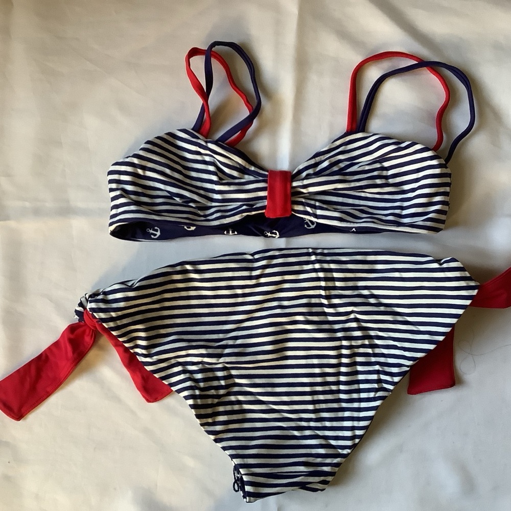 Navy Anchor Print Reversible Bikini Set girls 12 years of age - Picture 3 of 3